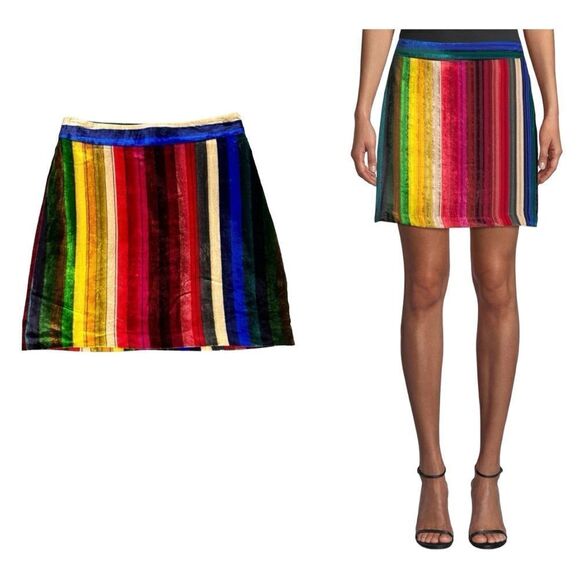 Milly Modern Mini Skirt in Velvet Rainbow Stripes Small 4/6 (Estimated) - Picture 1 of 10